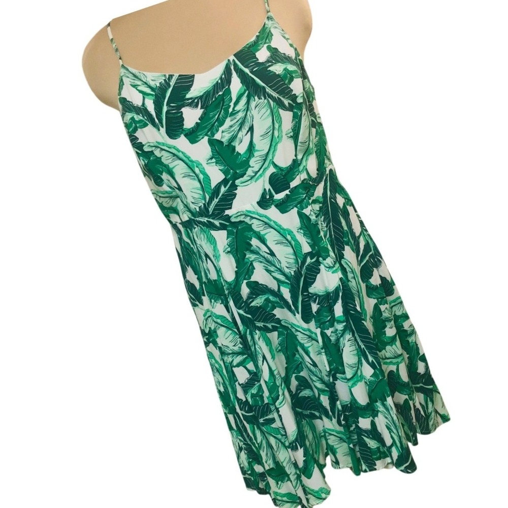 Old Navy The Cami Dress Green Palm Leaf Tropical Smocked Beachy Resort Womens XL